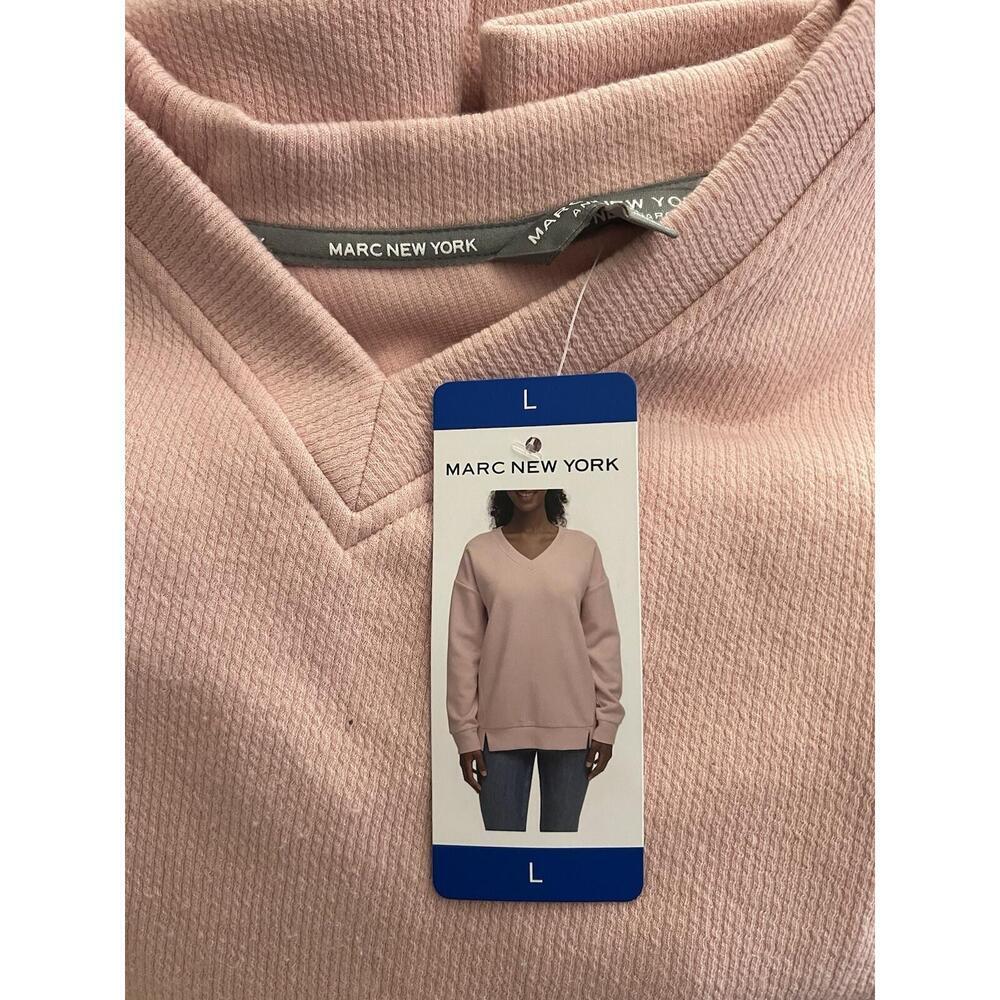 Marc New York Women's V Neck Long Sleeve Textured Top, Rosewater Large S24 AH9